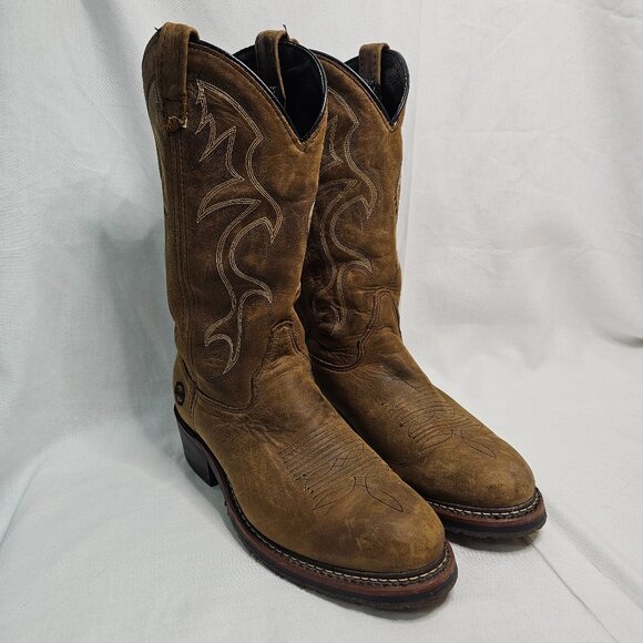 Double-H DH1554 Cowboy Work Boots Brown Leather Black Ice Men's Size 8D - Picture 1 of 14